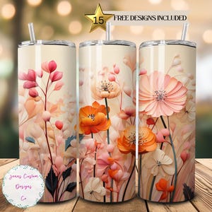 Pretty Pink Flowers 20 oz Skinny Tumbler Sublimation Design Digital Download PNG Instant DIGITAL ONLY, Straight Floral tumbler wrap.