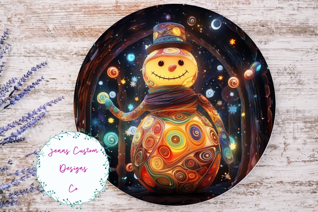 Illuminated Snowman Sublimation Round Door Hanger Design PNG ...