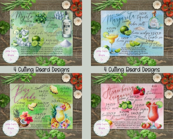 Cocktail recipe Bundle Cutting Board Design Download, Cocktail Cutting Board PNG, Cutting Board Printable PNG, Recipe Cutting Board PNG