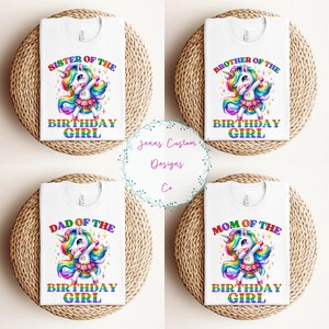 Familie eenhoorn verjaardag png-bundel, regenboog eenhoorn meisje verjaardag ontwerp, meisje verjaardag shirt ontwerp, sublimatie ontwerpen downloads png-bestand