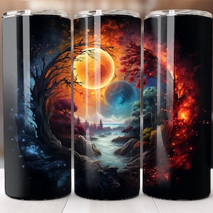 Sol e Lua Yin Yang 20 onças Skinny Tumbler Sublimation Design Digital Download PNG Instantâneo SOMENTE DIGITAL, envoltório de copo celestial reto.