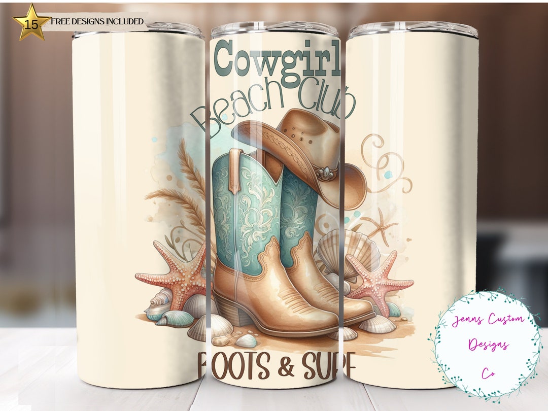 Coastal Cowgirl Boots and Surf, Cowgirl Hat 20 Oz Skinny Tumbler ...