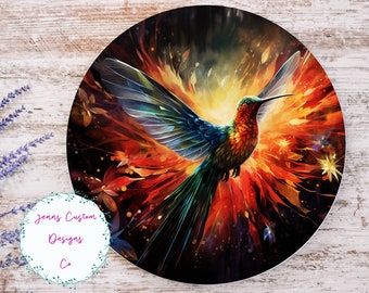 Colorful Hummingbird Sublimation Round Door Hanger Design PNG, Sublimation Design for 12 Inch Round, Digital Download ONLY, Round Bird PNG