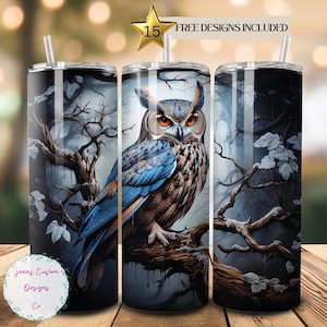 Beautiful Realistic Owl in Fall Tree 20oz Skinny Tumbler Sublimation Design Digital Download PNG Instant DIGITAL ONLY, Straight tumbler wrap