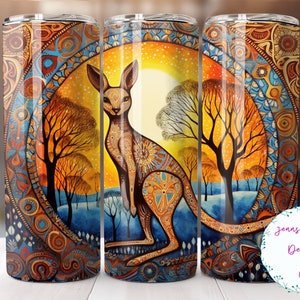 Colorful Kangaroo 20 oz Skinny Tumbler Sublimation Design Digital Download PNG Instant DIGITAL ONLY, Straight Kangaroo tumbler wrap.