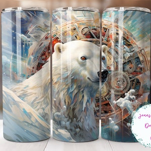 Celestial Polar Bear 20 oz Skinny Tumbler Sublimation Design Digital Download PNG Instant DIGITAL ONLY, Straight Polar Bear tumbler wrap.