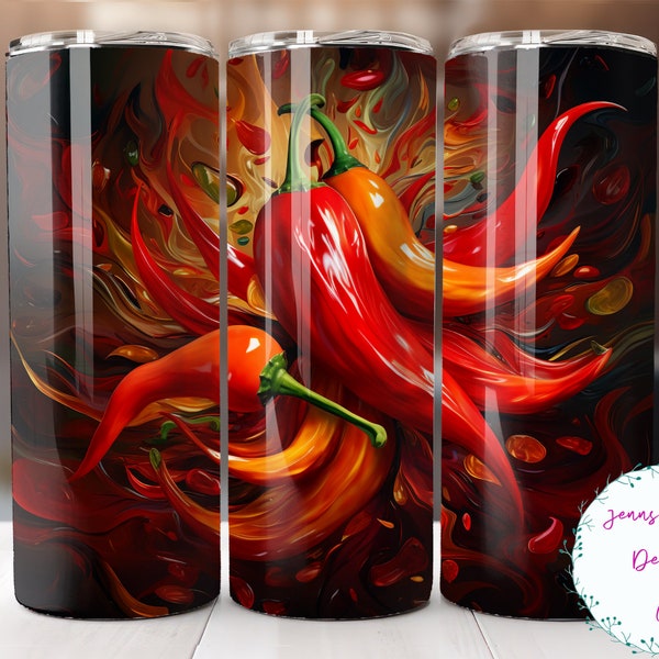 Hot Chili Peppers 20 oz Skinny Tumbler Sublimation Design Digital Download PNG Instant DIGITAL ONLY, Straight Spicy Peppers tumbler wrap.