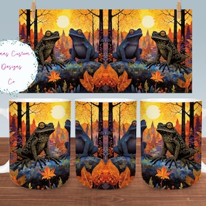 Cute Toads in Fall Forest Mug Sublimation Design Digital Download PNG Fall 12oz and 15oz Mugs PNG, Toad and Frog Lover Mug PNG