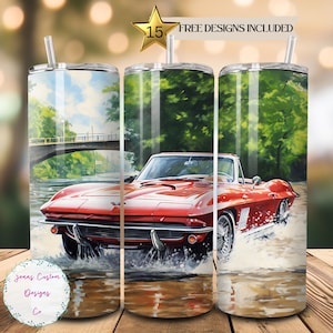 Vintage Sports Car 20 oz Skinny Tumbler Sublimation Design Digital Download PNG Instant DIGITAL ONLY, Straight Vintage Corvette tumbler wrap