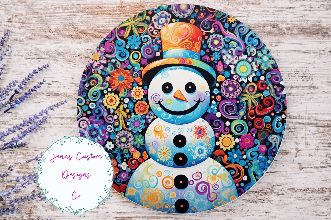 Colorful Doodle Snowman Sublimation Round Door Hanger Design PNG ...