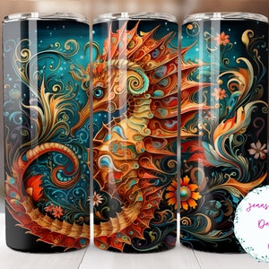 Colorful Seahorse 20 oz Skinny Tumbler Sublimation Design Digital Download PNG Instant DIGITAL ONLY, Straight Ocean Life tumbler wrap.