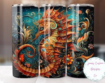 Colorful Seahorse 20 oz Skinny Tumbler Sublimation Design Digital Download PNG Instant DIGITAL ONLY, Straight Ocean Life tumbler wrap.