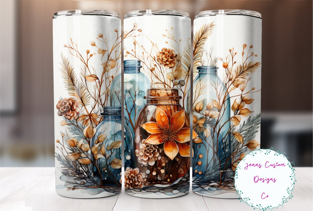 Pretty Fall Leaves and Pinecones 20 Oz Skinny Tumbler Sublimation ...
