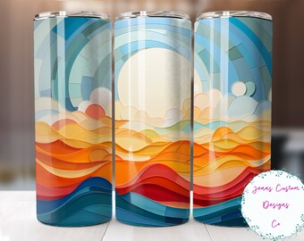 Onde dell'oceano colorate con tramonto 20 oz Skinny Tumbler Sublimation Design Download digitale PNG SOLO DIGITALE istantaneo, involucro per bicchiere dritto.