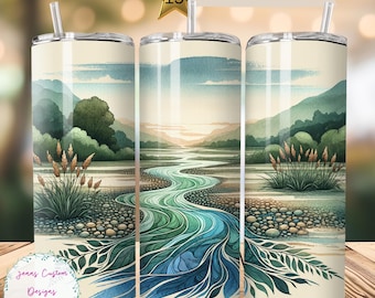 Berg und Bach Landschaft Skinny Tumbler Sublimation Design Digitaler Download PNG Instant DIGITAL NUR, Mountain Tumbler Wrap
