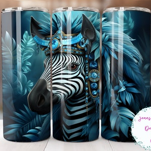 Ornate and Colorful Zebra with Crown 20oz Skinny Tumbler Sublimation Design Digital Download PNG Instant DIGITAL ONLY, Straight tumbler wrap