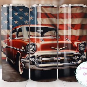 American Flag and Chevy Car 20oz Skinny Tumbler Sublimation Design Digital Download PNG Instant DIGITAL ONLY, Straight tumbler wrap