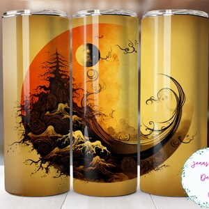 Abstract Fall Moon, Fall Landscape, Fall Colors 20 oz Skinny Tumbler Sublimation Design Digital Download PNG Instant DIGITAL ONLY