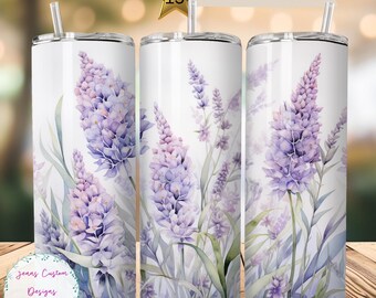 Watercolor Lavender Flowers 20oz Skinny Tumbler Sublimation Design Digital Download PNG Instant DIGITAL ONLY, Straight Lavender tumbler wrap