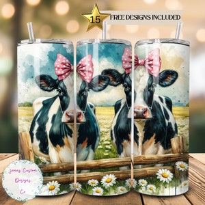 Dairy Cows and Daisies, Farm Ranch Animal Skinny Tumbler Sublimation Design Digital Download PNG Instant DIGITAL ONLY, Tumbler Wrap