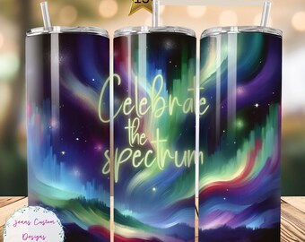 Comemore o espectro, conscientização sobre autismo, design de sublimação Aurora Skinny Tumbler Download digital PNG instantâneo SOMENTE DIGITAL, Tumbler Wrap