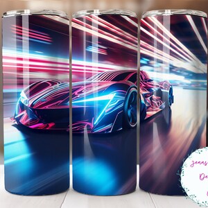 Red Sports Car 20 oz Skinny Tumbler Sublimation Design Descarga digital PNG Instant DIGITAL SOLAMENTE, envoltura de vaso Straight Red Corvette.
