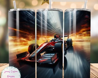 Red Formula One Race Car 20 oz Skinny Tumbler Sublimation Design Digital Download PNG Instant DIGITAL ONLY, Straight tumbler wrap.