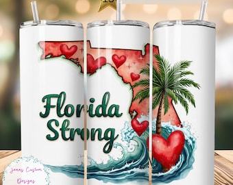 Florida Strong, Palm Tree, Florida Map, Skinny Tumbler Sublimation Design Digital Download PNG Instant DIGITAL ONLY, Hurricane Tumbler Wrap