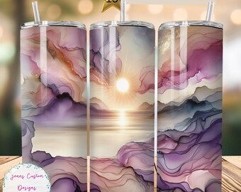 Álcool Tinta Pôr do Sol, Lake Life Skinny Tumbler Sublimação Design Digital Download PNG Instantâneo SOMENTE DIGITAL, Beach Sunset Tumbler Wrap