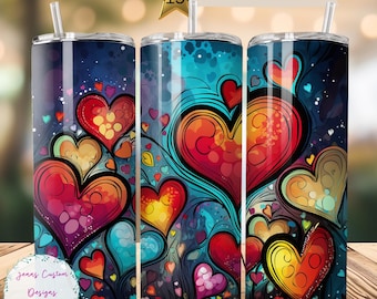 Colorful Alcohol Ink Valentine Hearts 20oz Skinny Tumbler Sublimation Design Digital Download PNG Instant DIGITAL ONLY Straight tumbler wrap