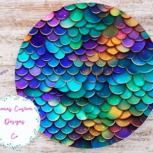 Colorful Mermaid Scales Sublimation Round Door Hanger Design PNG, Sublimation Design for 12 Inch Round, Digital Download ONLY, Round PNG
