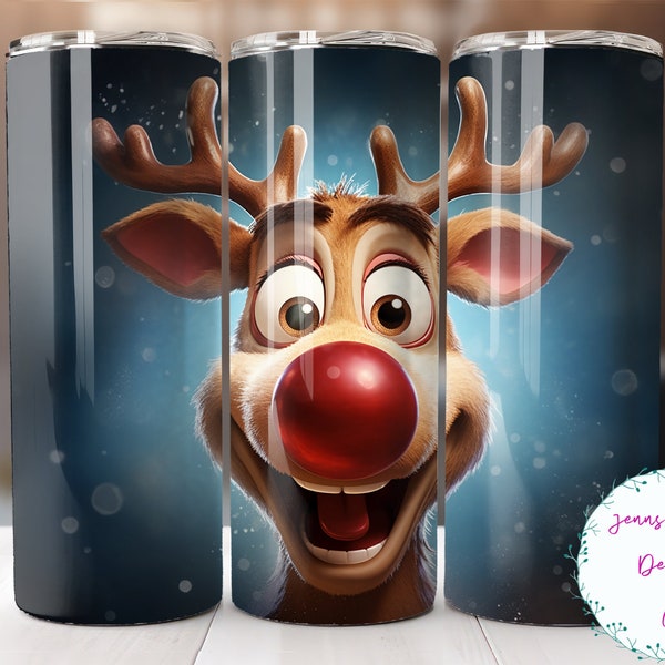 Rudolph the Red Nosed Reindeer 20 oz Skinny Tumbler Sublimation Design Digital Download PNG Instant DIGITAL ONLY, Straight tumbler wrap.