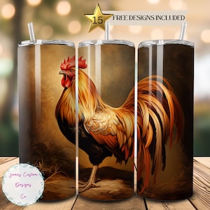 Realistic Rooster 20 oz Skinny Tumbler Sublimation Design Digital Download PNG Instant DIGITAL ONLY, Straight Chicken tumbler wrap.
