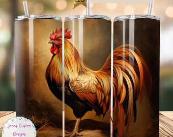 Realistic Rooster 20 oz Skinny Tumbler Sublimation Design Digital Download PNG Instant DIGITAL ONLY, Straight Chicken tumbler wrap.