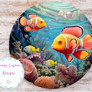Colorful Clown Fish Sublimation Round Door Hanger Design PNG, Sublimation Design for 12 Inch Round, Digital Download ONLY, Round Fish PNG