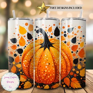Calabaza de otoño con hojas de otoño, vaso delgado de 20 oz, diseño de sublimación, descarga digital PNG, SOLO DIGITAL, envoltura de vaso de otoño recta.