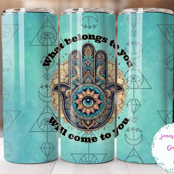 Hamsa Evil Eye 20oz Skinny Tumbler Sublimation Design Digital Download PNG Instant DIGITAL ONLY, Straight Hamsa Hand Tumbler Wrap