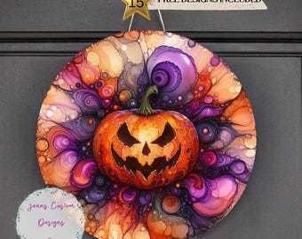 Halloween Jack O Lantern, Spooky Season Sublimation Round Door Hanger Design PNG, Sublimation Design for 12 Inch Round, Digital Download