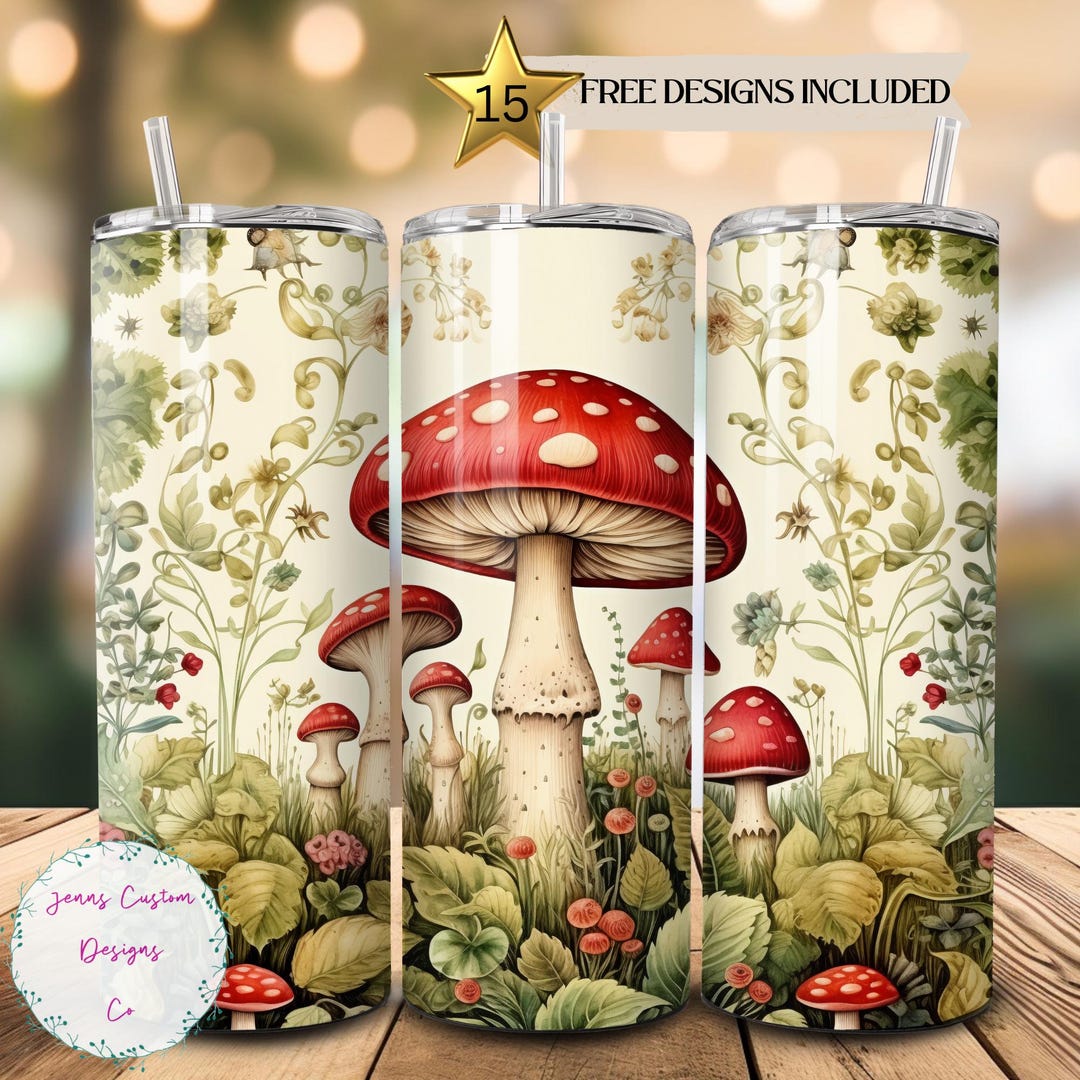 Watercolor Mushroom Forest 20 Oz Skinny Tumbler Sublimation Design ...