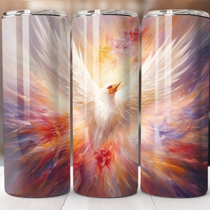 Abstract Painting White Bird 20 oz Skinny Tumbler Sublimation Design Digital Download PNG Instant DIGITAL ONLY, Straight Bird Lover tumbler