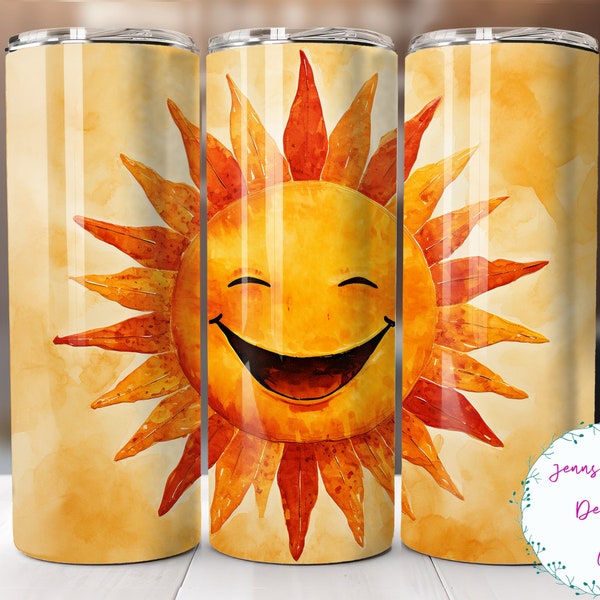 Cute Smiling Sun 20 oz Skinny Tumbler Sublimation Design Digital Download PNG Instant DIGITAL ONLY, Straight Hello Sunshine tumbler wrap.