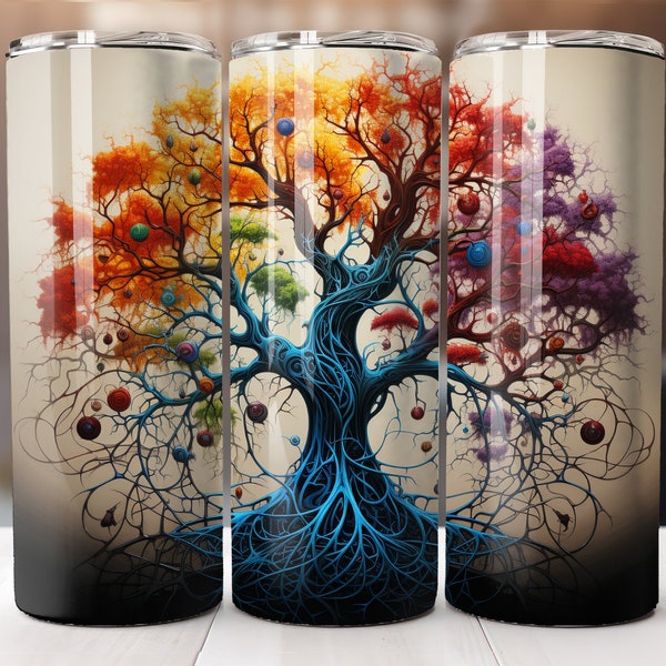 Tree of Life, vibrant and Colorful 20 oz Skinny Tumbler Sublimation Design Digital Download PNG Instant DIGITAL ONLY, Straight tumbler wrap.