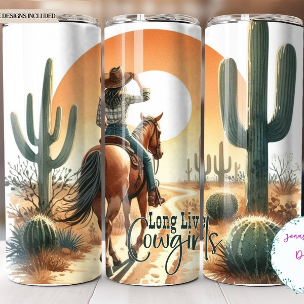 Western Cowgirl, Cactus Desert, Horse 20 oz Skinny Tumbler Sublimation Design Digital Download PNG Instant DIGITAL ONLY, Tumbler Wrap