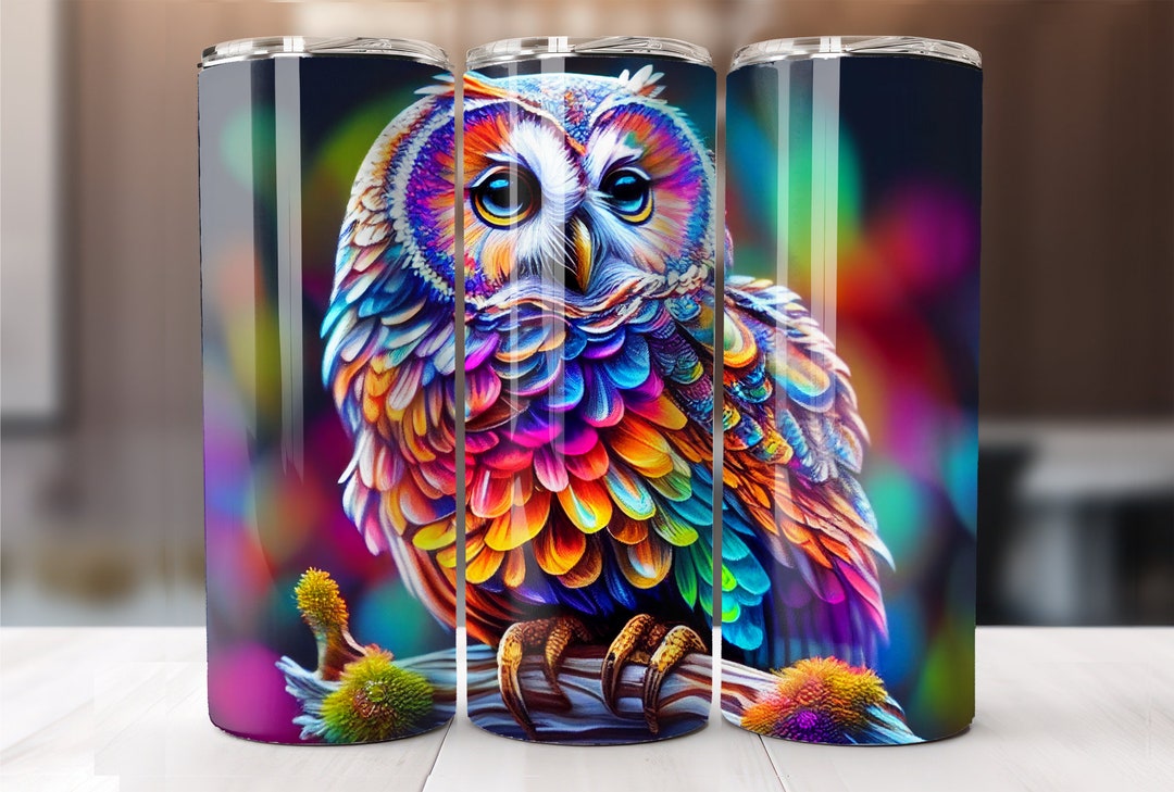 Neon 1980's Inspired Owl 20 Oz Skinny Tumbler Sublimation Design ...