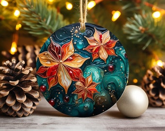 アルコール インク クリスマス ポインセチア 昇華丸型ドア ハンガー