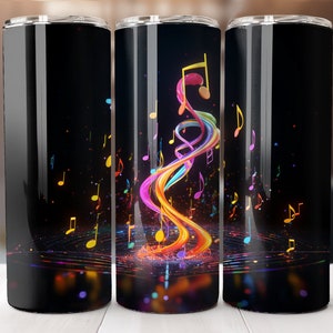 Colorful Music Notes 20 oz Skinny Tumbler Sublimation Design Digital Download PNG Instant DIGITAL ONLY, Straight tumbler wrap.