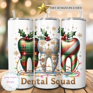 Dental Squad Christmas Teeth, Dentist 20oz Skinny Tumbler Sublimation Design Digital Download PNG Instant DIGITAL ONLY Straight tumbler wrap