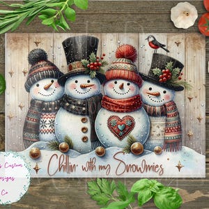 Chillin&#39; With My Snowmies, Snowman Cutting Board Design Download, Bird Cutting Board PNG, Cutting Board Printable PNG, Cutting Board PNG