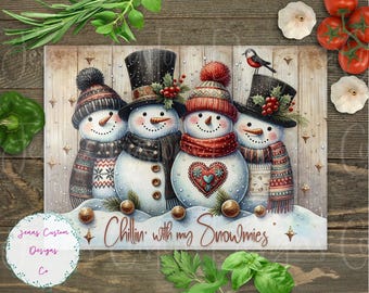Chillin' With My Snowmies, Snowman Cutting Board Design Download, Bird Cutting Board PNG, Cutting Board Printable PNG, Cutting Board PNG