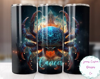 Cancer Zodiac Sign 20 oz Skinny Tumbler Sublimation Design Digital Download PNG Instant DIGITAL ONLY, Straight Cancer Horoscope tumbler wrap
